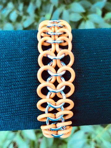 Orange Rubber and Aluminum Chainmail Bracelet