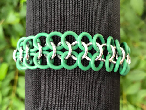 Green Rubber and Aluminum Chainmail Bracelet