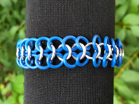 Blue Rubber and Aluminum Chainmail Bracelet
