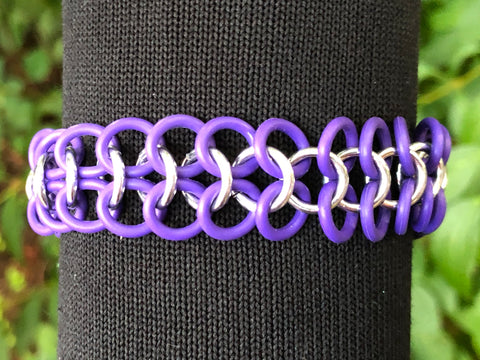 Purple Rubber and Aluminum Chainmail Bracelet