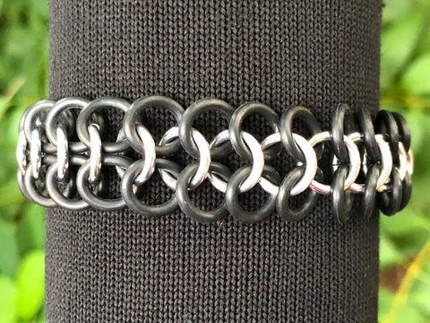 Black Rubber and Aluminum Chainmail Bracelet