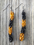 Halloween Orange and Black Chainmail Earrings — Long