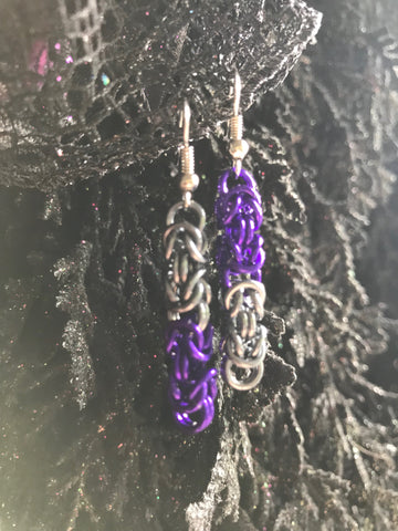 Purple and Grey Chainmail Earrings — Short