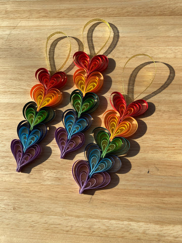 Quilled Rainbow Hearts Ornament