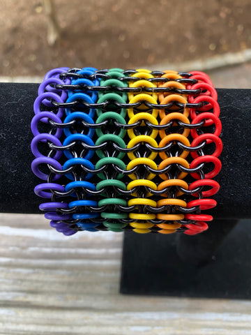 Rainbow/Black Rubber and Aluminum Cuff